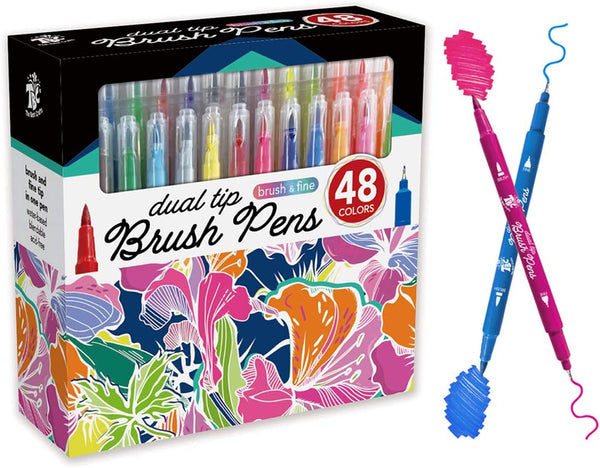 New TBC The Best Crafts Dual Tip Brush Markers Pen, 48 Water Coloring Pens with Fine Liner Tip and Brush, Art Marker for Kids Students Adult Calligraphy, Sketching, Doodling, Coloring, Drawing