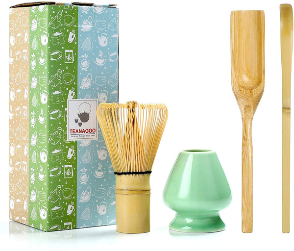 New TEANAGOO MA-01 Japanese Matcha Ceremony Accessory, Matcha Whisk (Chasen), Traditional Scoop (Chashaku), Tea Spoon, Black Whisk Holder, The Perfect Set to Prepare a Traditional Cup of Matcha.