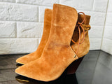 Item shows light use, 1 lace the leather has come off,AUTHENTIC TORY BURCH LILA SUEDE SCRUNCH ANKLE BOOTS, Sz 6M,Colour Rhum, Retails $595+ view all photos before bidding, still great boots!