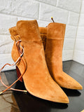 Item shows light use, 1 lace the leather has come off,AUTHENTIC TORY BURCH LILA SUEDE SCRUNCH ANKLE BOOTS, Sz 6M,Colour Rhum, Retails $595+ view all photos before bidding, still great boots!
