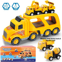 Construction Truck Vehicle Car Toy Set Play Vehicles in Carrier with Lights & Sound, Age 18 Mth+! Missing small cement truck & small dump truck