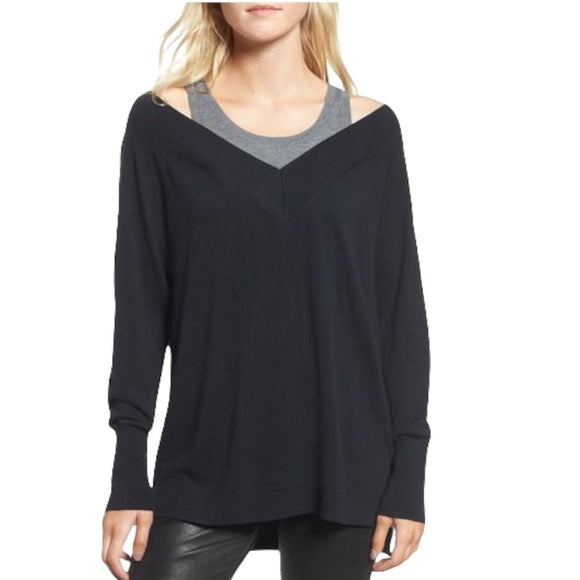New TROUVE Nordstrom “Spliced Tank Sweater” in Black/grey Combo, Sz M! Retails $90+