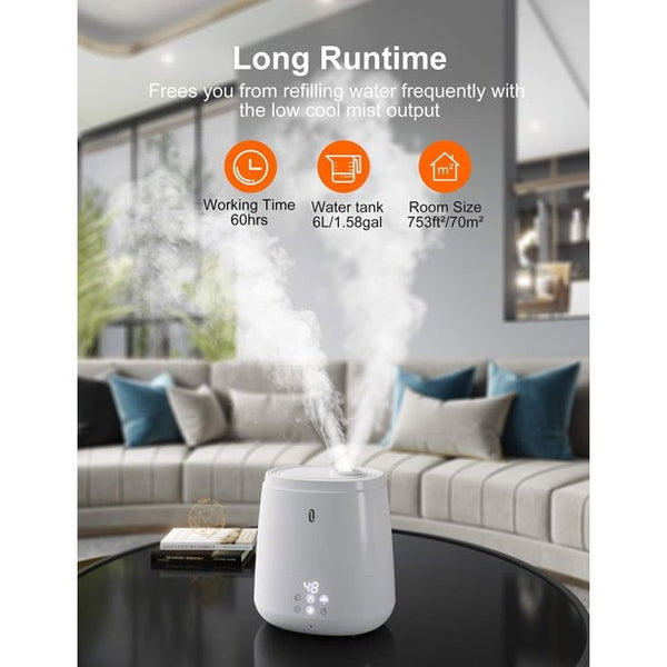 New in box! TaoTronics Top Fill Hybrid Ultrasonic Humidifier for Large Rooms (6L), Warm and Cool Mist Humidifier (Top Fill Ultrasonic Air Humidifier, Customized Humidity, Sleep Mode, LED Display, Whisper Quiet) NO REMOTE