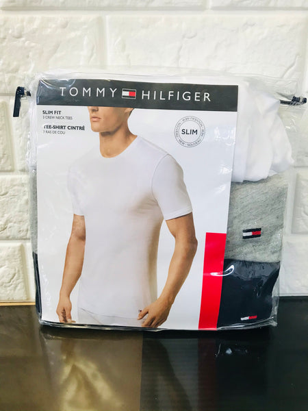 New Tommy Hilfiger Mens Slim Fit Cotton Crew Neck Tees, Sz M! 3 Pack