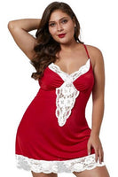 New Red and White Venecia Chemise with Lace Trim Plus Size, includes G String, 5X (Fits 26-28)