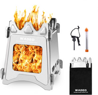 New WADEO Camping Wood Stoves, Portable Foldable Stainless Steel Camping Backpacking Stove Solidified Alcohol Stove with Grill Gate and Storage Bag For Outdoor Hiking Picnic BBQ and Cooking