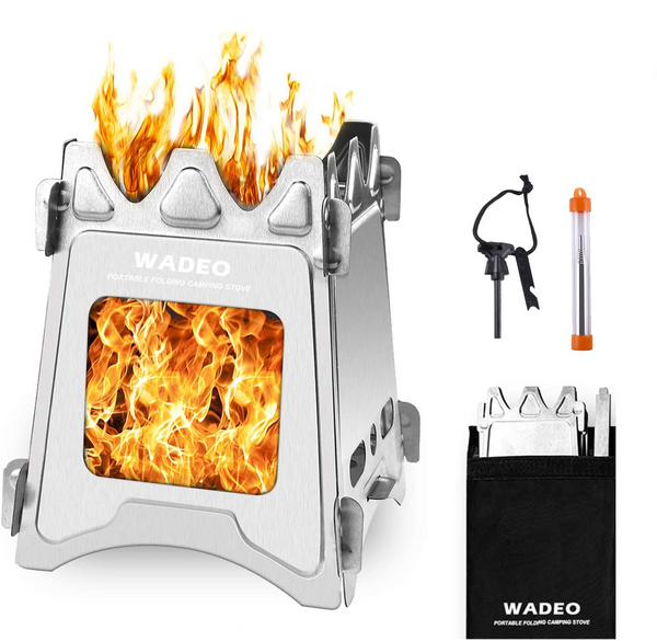 New WADEO Camping Wood Stoves, Portable Foldable Stainless Steel Camping Backpacking Stove Solidified Alcohol Stove with Grill Gate and Storage Bag For Outdoor Hiking Picnic BBQ and Cooking