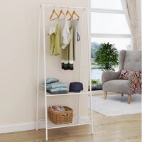 New in box! Vintage Powder coated Metal Iron Clothing Garment Rack in White! Metal mesh shelves on bottom! Easy assembly