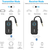 YMOO Bluetooth 5.3 Transmitter Receiver for TV/Airplane to 2 Headphones,  Wireless Audio Adapter with Aptx/Aptx-HD Low Latency (<40ms), Aux Connector