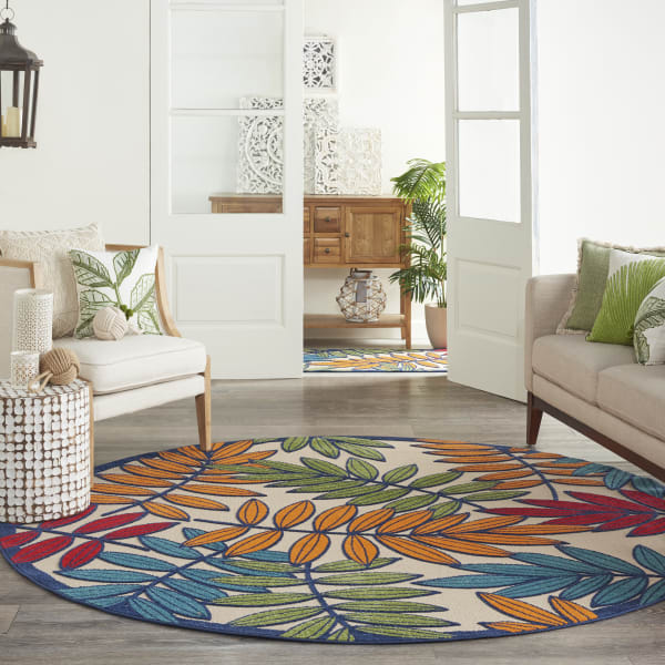 New Very large Nourison Aloha Multicolour 7'10" X ROUND Indoor/Outdoor Rug! Retails $467+