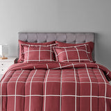 New Amazon Basics 7-Piece Lightweight Microfiber Bed-In-A-Bag Comforter Bedding Set - Full/Queen, Burgundy Simple Plaid, Sz Full/Queen