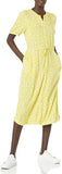 New Amazon Essentials Womens Feminine Half Sleeve Waisted Midi A-line Dress in Yellow Pink Petal Print, Sz M!
