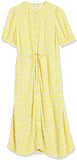 New Amazon Essentials Womens Feminine Half Sleeve Waisted Midi A-line Dress in Yellow Pink Petal Print, Sz M!
