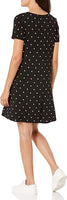 New Amazon Essentials Women's Short-Sleeve V-Neck Swing Dress in Black & White Polka Dot, Sz S! Relaxed fit!