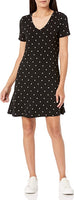 New Amazon Essentials Women's Short-Sleeve V-Neck Swing Dress in Black & White Polka Dot, Sz S! Relaxed fit!