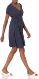 New Amazon Essentials Women's Solid Surplice Dress in Navy, sz M