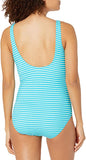 New with tags! Amazon Essentials Womens One Piece Coverage Swimsuit, Aqua Stripes, Sz L!