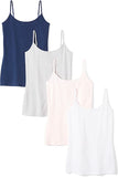 New Amazon Essentials Women's 4-Pack Slim-Fit Camisoles, Navy, White, Grey, Pink, sz L!