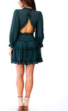 New AILUNSNIKA Womens Boho V Neck Short Ruffles Casual Backless Swing Skater Dress in Emerald Green, Sz L!