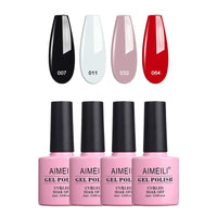 New AIMEILI Gel Nail Polish Soak Off UV LED Gel Nail Lacquer, Elegant Classic Nude Black Pink White Color Gel Set Of 4pcs X 10ml - Kit
