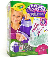 Crayola Marker Airbrush! Use any classic broad line Crayola Marker to create airbrush art like a pro! Just attach a Crayola marker, pump up the air tank then pull the trigger and start spraying!