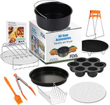 New Air Fryer Accessories, Genround 8 inch 13Pcs incl Cake Tin, Pizza Tray, BBQ Rack, Toast Rack, Cook Tong, Recipe Book Baking for Air Fryers! Perfect Fit for Most Brands Air Fryer