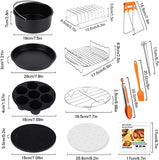 New Air Fryer Accessories, Genround 8 inch 13Pcs incl Cake Tin, Pizza Tray, BBQ Rack, Toast Rack, Cook Tong, Recipe Book Baking for Air Fryers! Perfect Fit for Most Brands Air Fryer