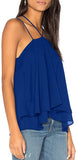 New ALLY-MAGIC Womens Chiffon Halter Cami Double Spaghetti Strap Tank Top in Royal Blue, Sz M