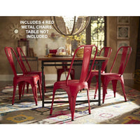 New SET OF 4 Stackable Chic Red Metal Industrial Amara Chairs! Great for Indoors or out, commercial or residential! 450 Lb Weight Capacity! Retails $552+