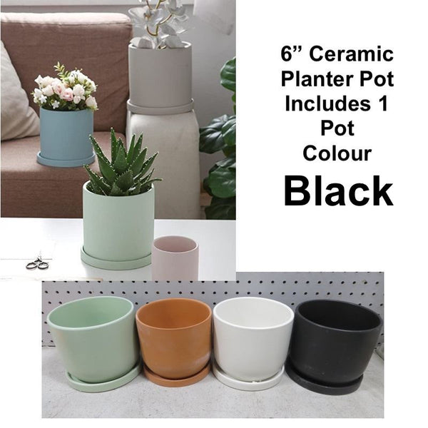 NEW 6" CERAMIC FLOWER/PLANT POT IN BLACK!