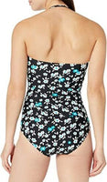 New with tags! Anne Cole Swimsuit One Piece Twist Front Shirred Bandeau Floral Black & Teal, Sz 10! Retails $98+