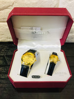 New in Keepsake box! Anriya Milan Vintage Collection His/Hers Wristwatch Set! Black Band, Gold Face! New batteries in both!