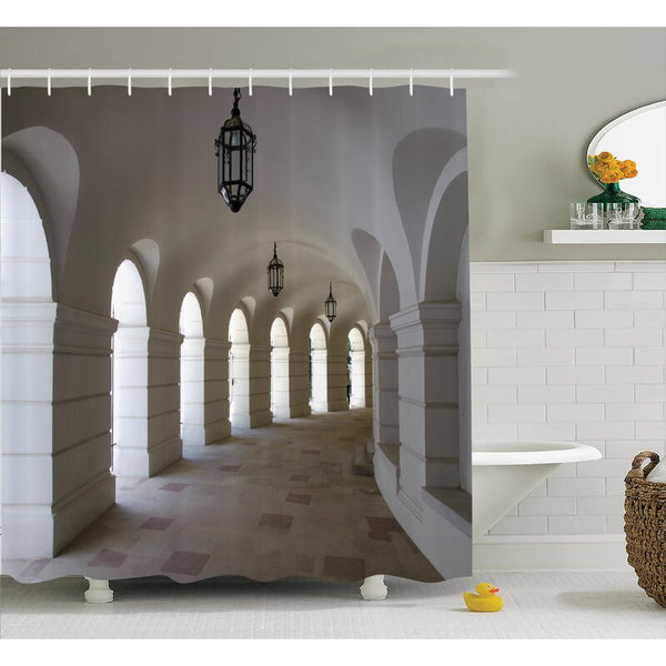 New Wayfair Item! Buildings with Arche Decor Fabric Shower Curtain + Hooks, Retails $95+