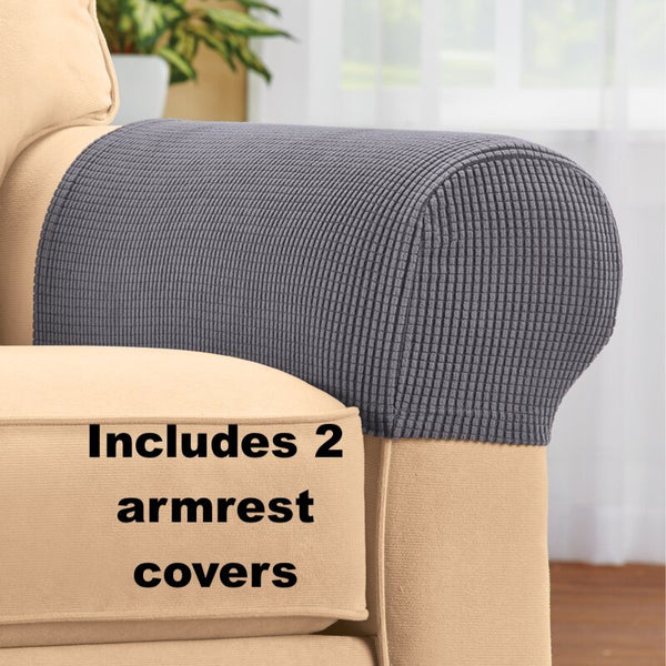 New CHUN YI Set of 2 Stretch Armrest Covers Armchair Slipcovers, Stain Anti-Slip Washable Furniture Protector for Chairs and Sofas with Free Pins, Grey