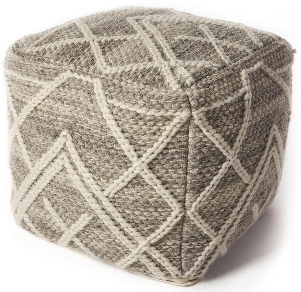 Amazing quality Hand woven Wool & Cotton Hoffman Pouf in Grey by Gracie Oaks! Made in India! 18" Square! Retails $187+