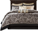 Stunning Madison Park 12 Piece Aubrey Comforter Set, Deep Gold, Black & Platinum Paisley Motif, King! Retails $264+