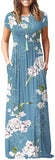 New AUSELILY Women Short Sleeve Loose Plain Casual Long Maxi Dress with Pockets in light blue floral, Sz L!