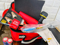 New 20 Piece Auto Emergency Kit! Includes Booster Cables, Flashlight, safety cone, batteries, gloves, bandages & more