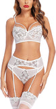 New Avidlove Sexy Lingerie for Women Garter Bra and Panty Set 3 Piece Lace White, XL
