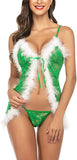 New Avidlove Women Christmas Babydoll Set Lingerie Chemise Outfit, Green with white faux fur, Sz XXL!