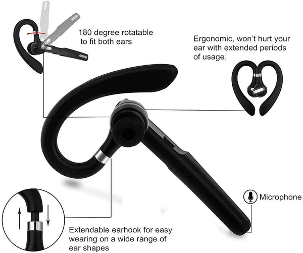 Bluetooth Headset, Wireless Earpiece V5.0 Ultralight Hands Free Business  Earphone with Mic for Business/Office/Driving,fit Tablets