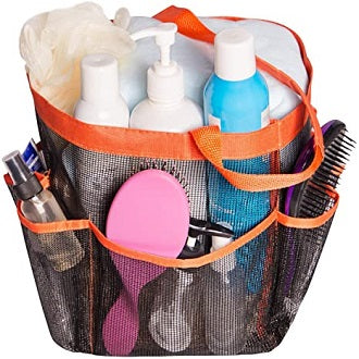 Portable Mesh Shower Caddy, Quick Dry Hanging Toiletry Tote Bag Organizer, Great for Home, Camping, Beach, Dorm etc - Orange