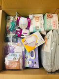 Box Lot of 28 Baby items!! Great Variety!! Lansinoh Double Electric Breast pump, wash cloths, safety plugs, crib protection from biting, nipples, teethers & much more!