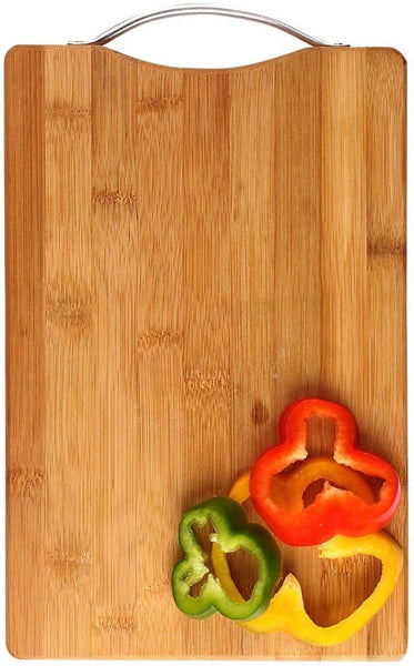 New Large Non-Slip Wooden Bamboo Cutting Board with Antibacterial Surface Stainless Steel Handle