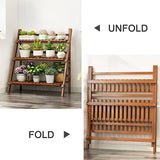 New Giantex Indoor/Outdoor Folding Bamboo Plant Stand, 3-Tier Flower Pot Rack Display Shelf! Could also be used as a shelf for many other items!