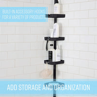 New Bath Bliss 4 Tier Tensions Corner Shower Caddy | Shower Shelves | Adjustable | Bathroom Organizer | Good for Bathtubs and Shower Stalls | Holds Large Bottles | Soaps | Washcloths | Matte Black