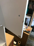 New Fully Assembled, comes in 2 pieces! Mainstays White Wood Spacesaver with Cabinet and Drop Door, White! Note: Inside large double door, small damage on inside door shown in pics!