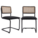 New in box! Wayfair Modern Mid Century Rattan Cane Dining Chairs (Set of 2 by Bayou Breeze) Black! Retails $475+