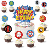 Birthday Party Supplies Set for Kids, Superhero Avengers Theme Decorations Kits Include Birthday Banner, Balloons, Cupcake Toppers, Gold Flat Ribbon