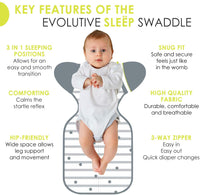 Bbluv - Sleep - 3-in-1 Evolutive Swaddle with Removable Sleeves - Safe Transition Bag Small, up to 13 lbs!